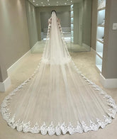 Cheap 4M Wedding Dresses Veil Tulle Full Edge Lace Bridal Veil